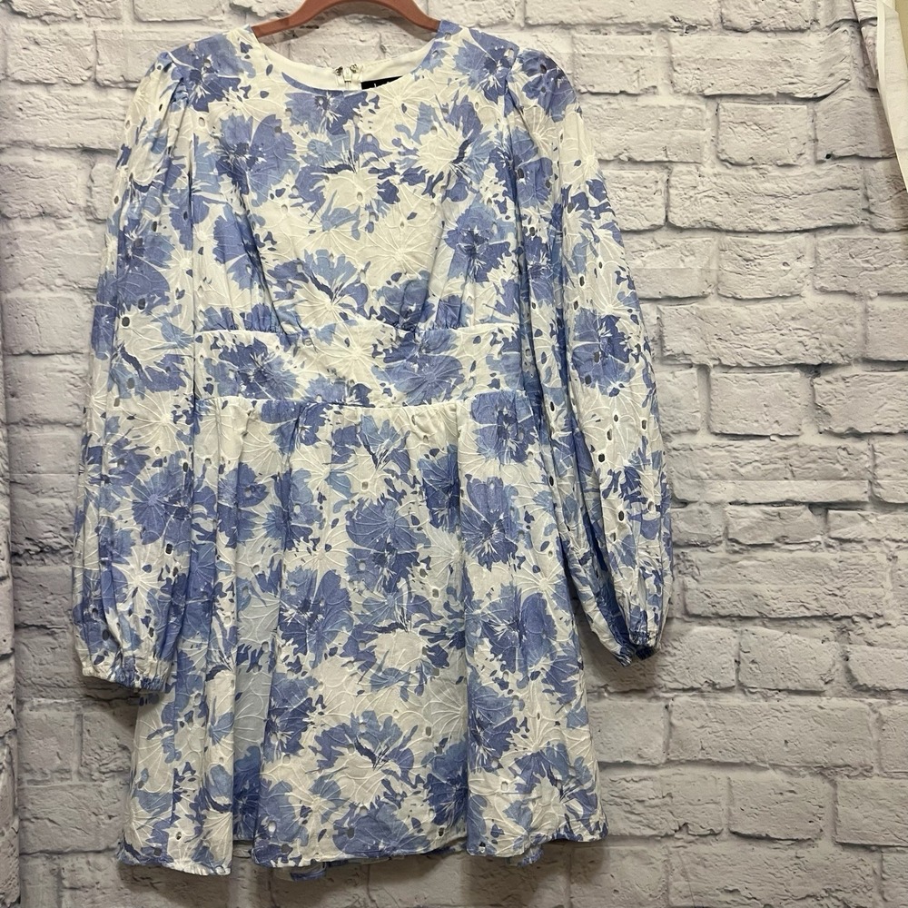 Lulus Blue & White Fondly Fresh Floral Mini Dress Women's Size S Boho Flirty
